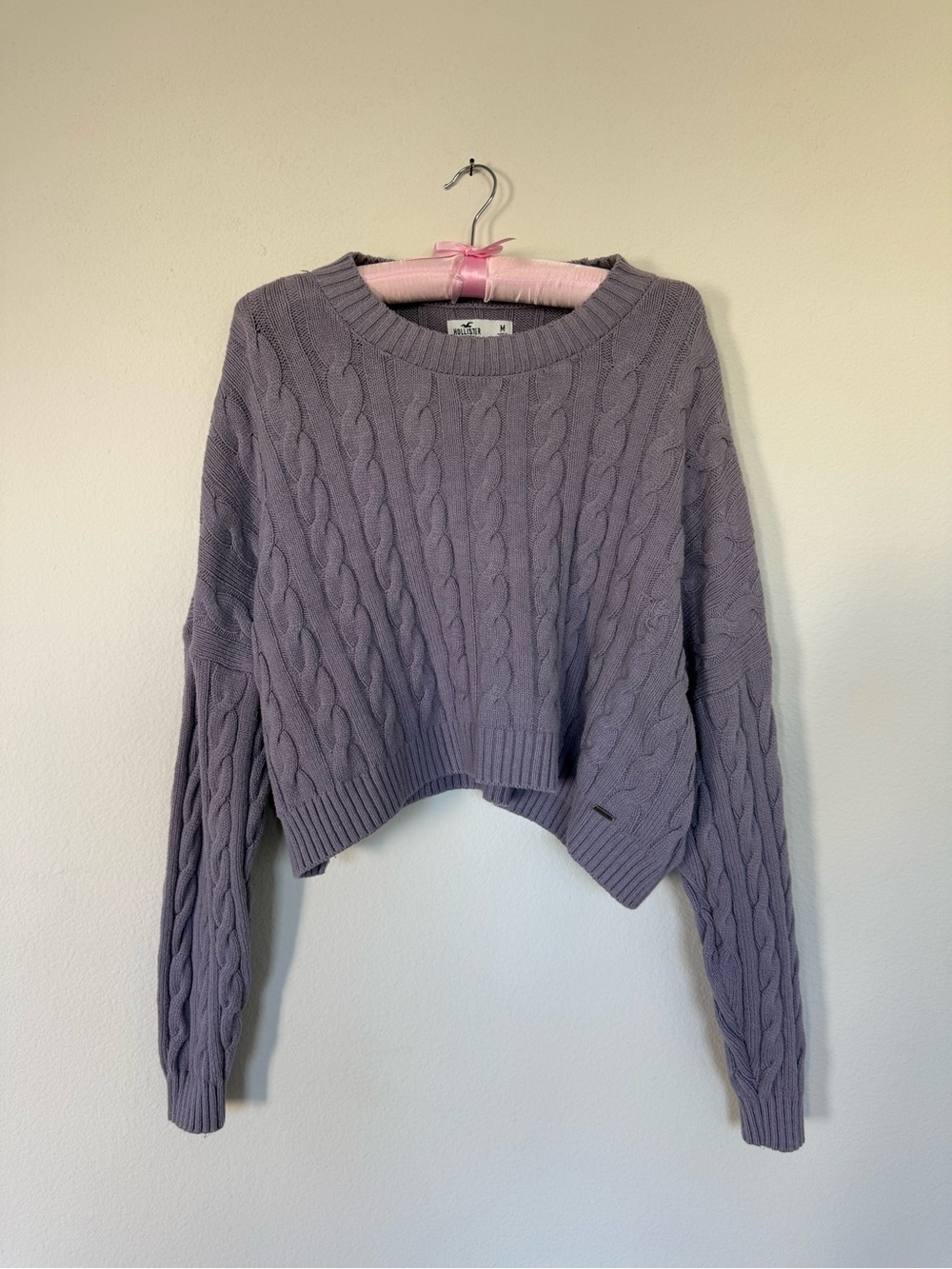 Hollister Lavender Cable Knit Cropped Sweater M